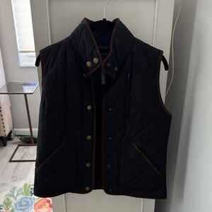 Ralph Lauren Black Quilted Vest with Brown Trim